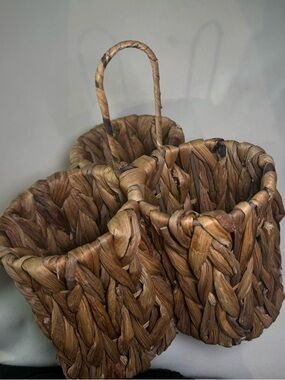 Wicker Woven Natural Water Hyacinth Organizer with Handle Cutlery Holder Divided